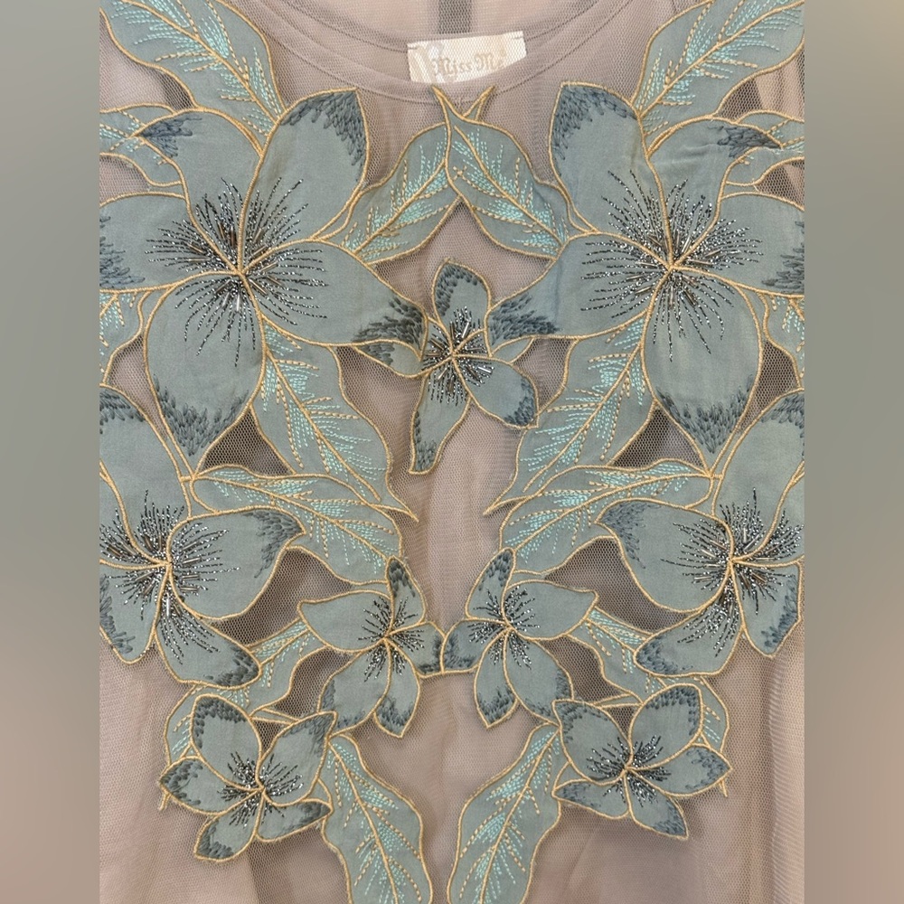 Miss Me Double Tank with Blue Floral Embroidery and Beaded - Picture 4 of 12